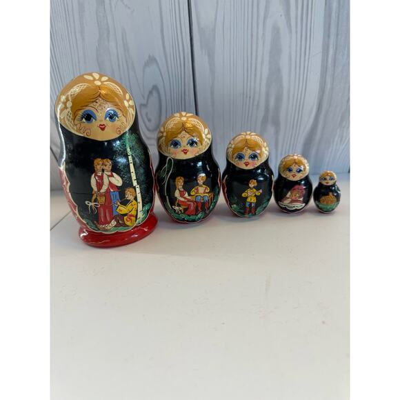 Vintage Russian Nesting Doll Traditional Babushka Handmade Set of 5 - Picture 3 of 5